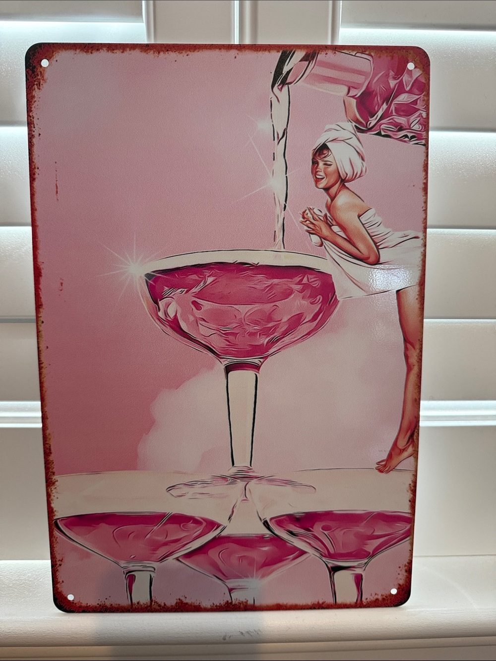 Pink Champagne Glasses Wall Art Metal Sign